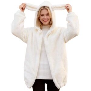 White Sherpa Bunny Hoodie